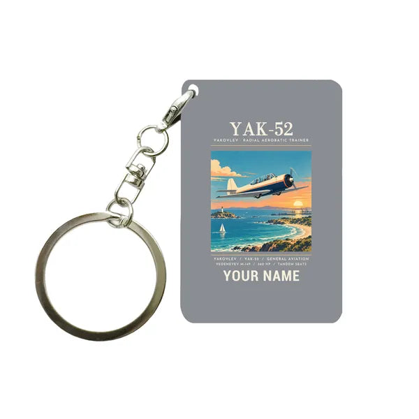 Yakovlev Yak-52 - Poster + Name - Key Chain - Gray