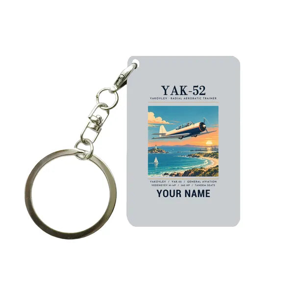 Yakovlev Yak-52 - Poster + Name - Key Chain - Light Gray