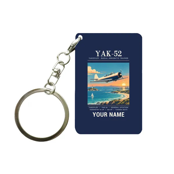 Yakovlev Yak-52 - Poster + Name - Key Chain - Navy Blue