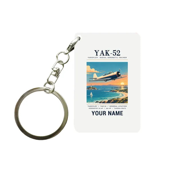 Yakovlev Yak-52 - Poster + Name - Key Chain - White