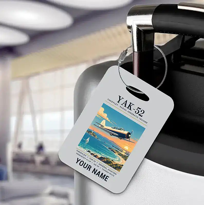 Yakovlev Yak-52 - Poster + Name - Luggage Tag - Light Gray