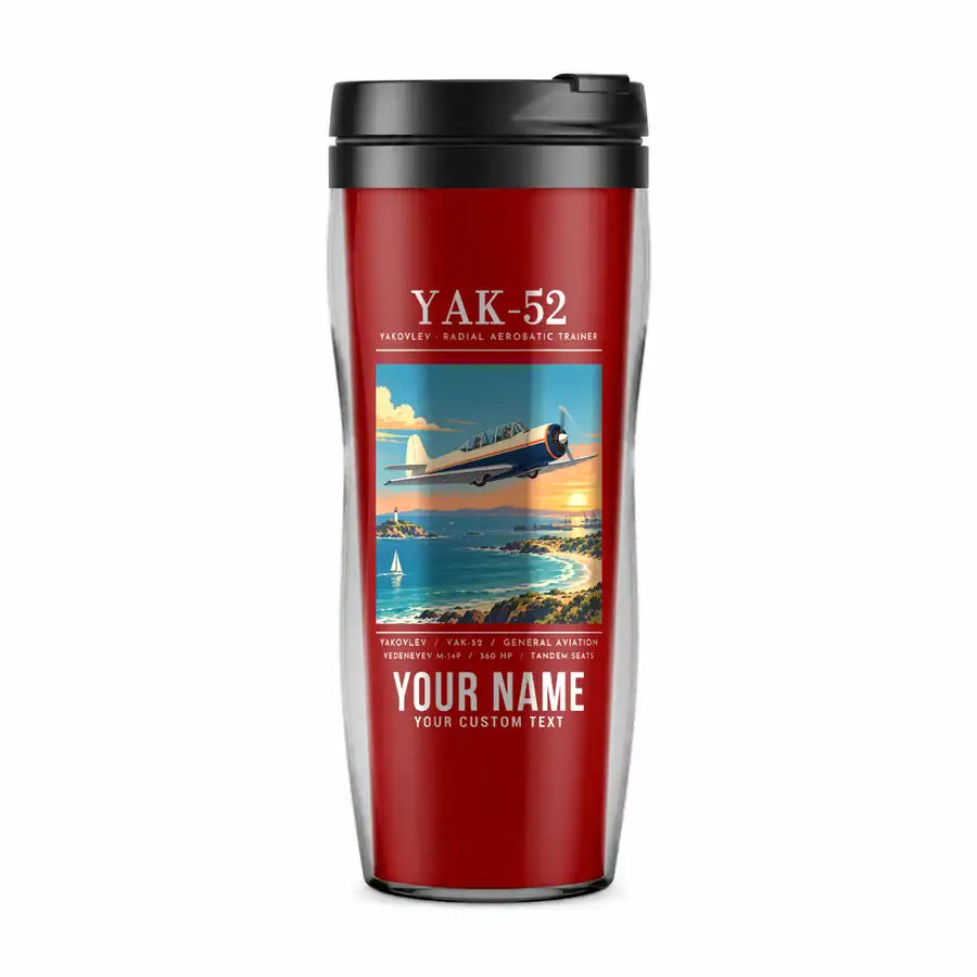 Yakovlev Yak-52 - Poster + Name - Plastic (No Holder) - Red