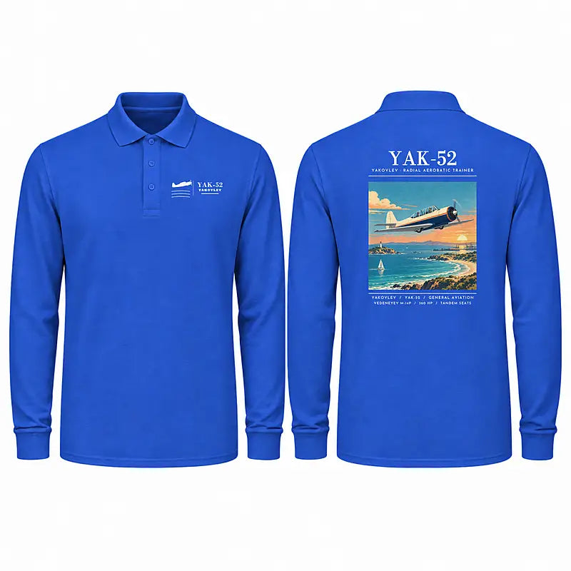 Yakovlev Yak-52 Premium Polo T-Shirts - Poster - Long Sleeve - Blue