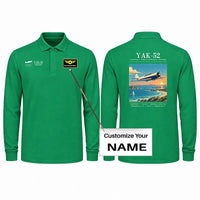 Thumbnail for Yakovlev Yak-52 Premium Polo T-Shirts - Poster + Name - Long Sleeve - Green