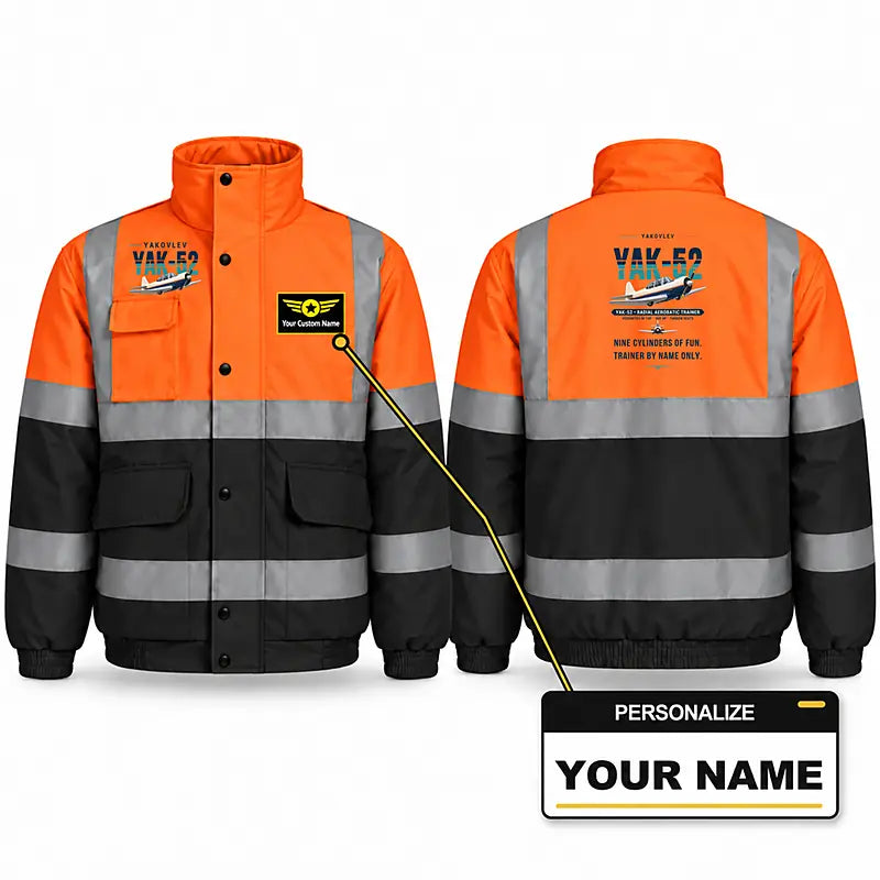 Yakovlev Yak-52 Reflective Winter Jackets - Original + Name - Orange & Navy