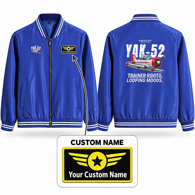 Yakovlev Yak-52 Stylish Jackets - Baseball Collar - Cartoon + Name - Royal Blue