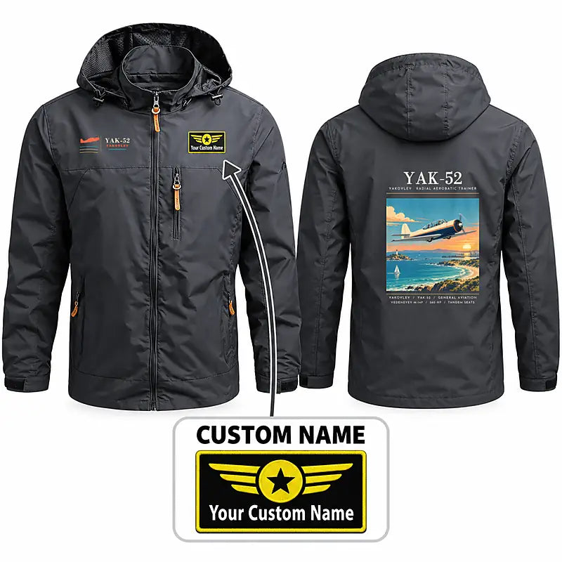 Yakovlev Yak-52 Stylish Jackets - Hooded Windbreaker - Poster + Name - Charcoal