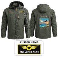 Thumbnail for Yakovlev Yak-52 Stylish Jackets - Hooded Windbreaker - Poster + Name - Olive Green