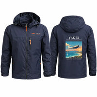 Thumbnail for Yakovlev Yak-52 Stylish Jackets - Hooded Windbreaker - Poster - Navy Blue
