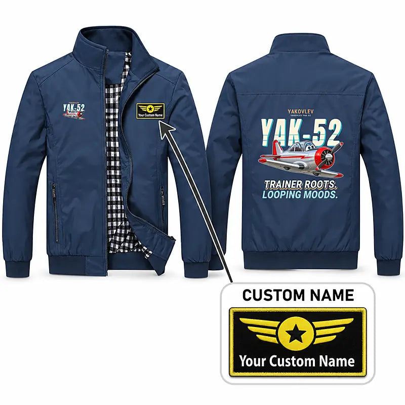 Yakovlev Yak-52 Stylish Jackets - Stand Collar - Cartoon + Name - Navy Blue
