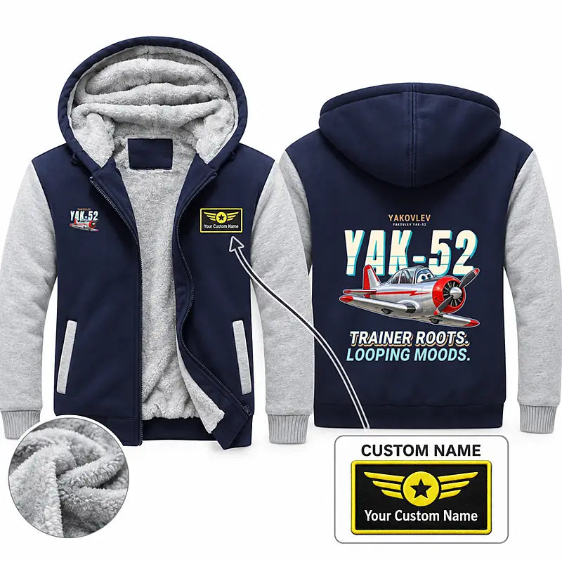 Yakovlev Yak-52 Zipped Sweatshirts - Cartoon + Name - Navy & Gray