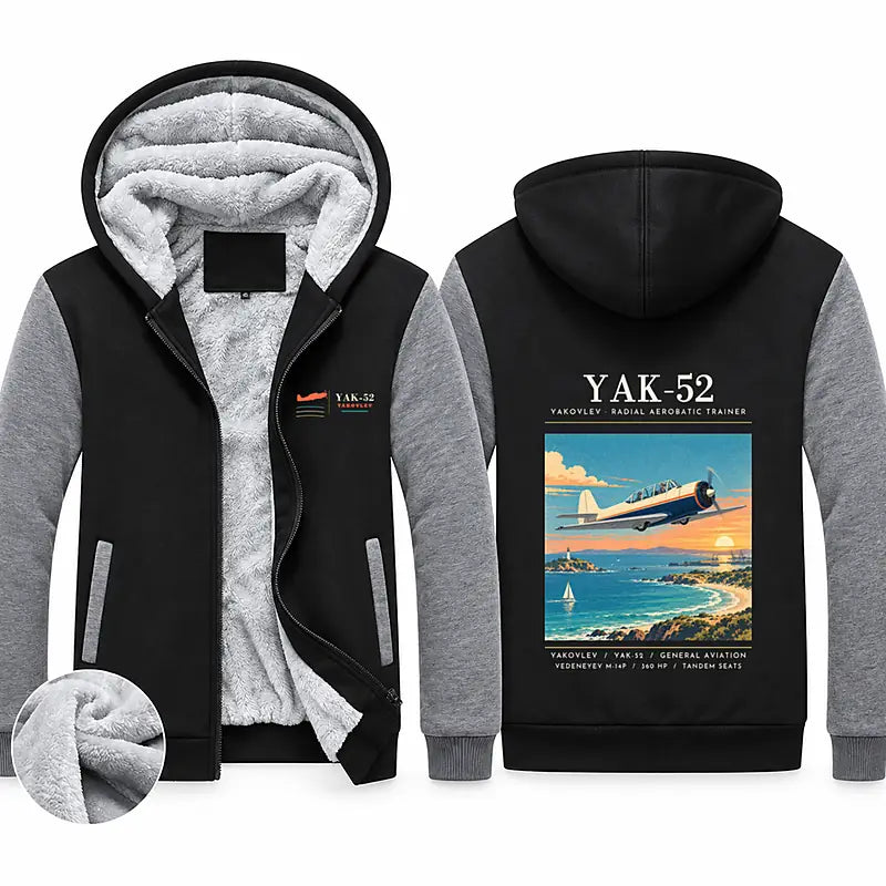 Yakovlev Yak-52 Zipped Sweatshirts - Poster - Black & Gray