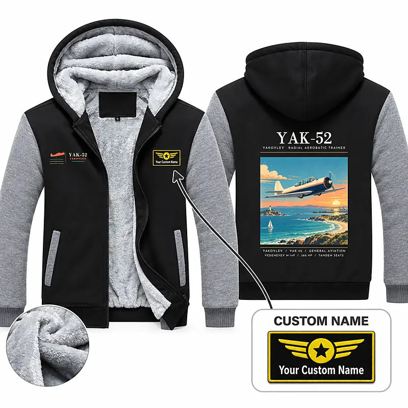 Yakovlev Yak-52 Zipped Sweatshirts - Poster + Name - Black & Gray