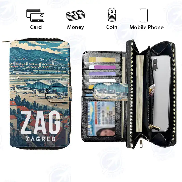 Franjo Tuđman Airport Zagreb (ZAG) Leather Wallets - Zip Long Wallet - Scene