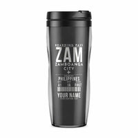 Thumbnail for Zamboanga International Airport (ZAM) Travel Mugs - Boarding Pass + Name - Plastic (No Holder) - Gray