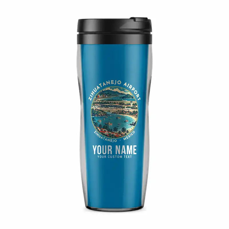 Ixtapa-Zihuatanejo International Airport (ZIH) Travel Mugs - Badge + Name - Plastic (No Holder) - Light Blue