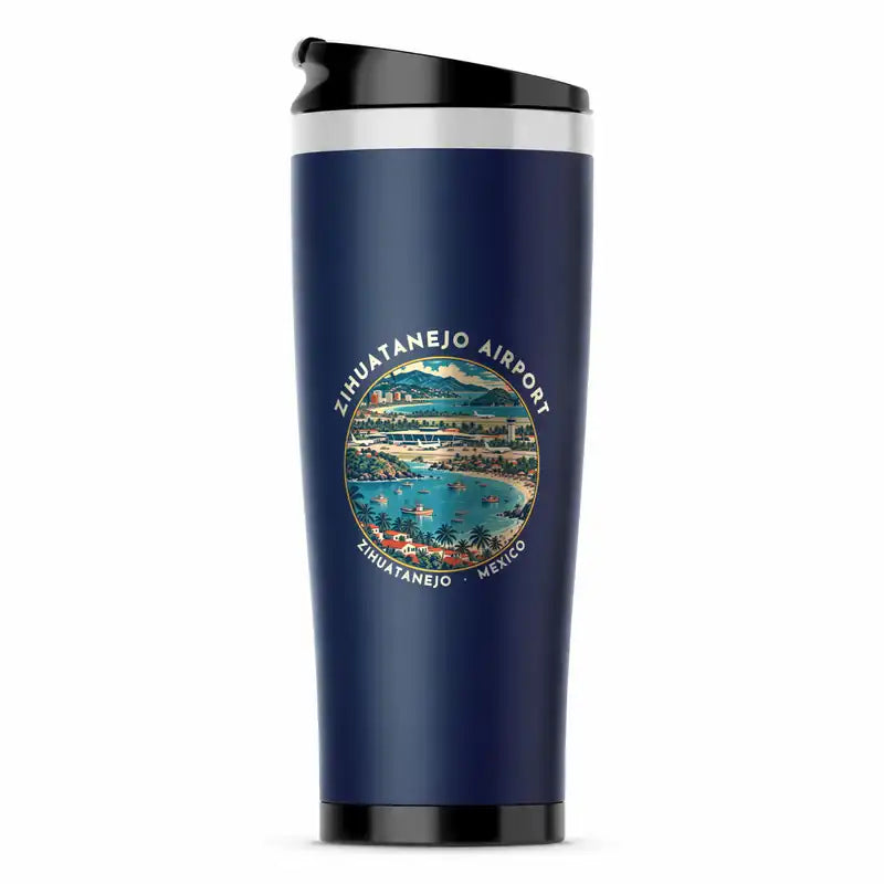 Ixtapa-Zihuatanejo International Airport (ZIH) Travel Mugs - Badge - Stainless Steel (No Holder) - Dark Blue
