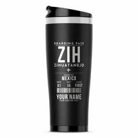 Thumbnail for Ixtapa-Zihuatanejo International Airport (ZIH) Travel Mugs - Boarding Pass + Name - Stainless Steel (No Holder) - Black