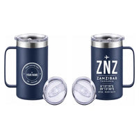 Thumbnail for Abeid Amani Karume International Airport (ZNZ) Stainless Steel Mugs - ID Tag + Custom Back - Stainless Steel Mug - 24 oz / 700ML - Navy Blue
