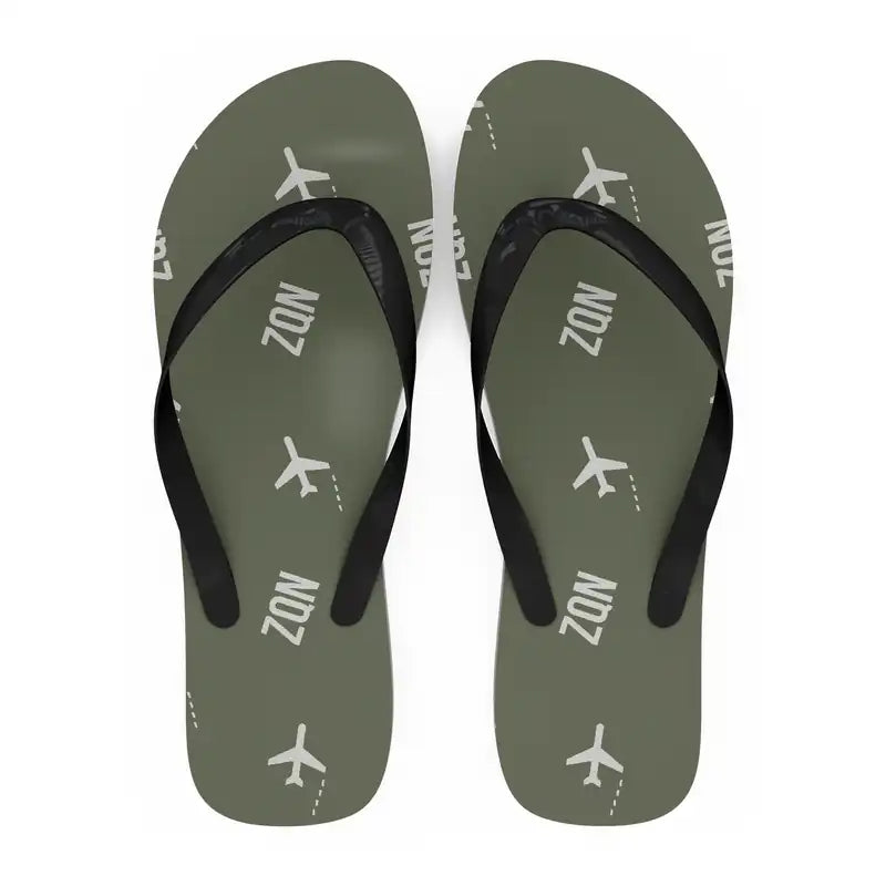 Queenstown Airport (ZQN) Slippers & Flip Flops - Slippers - Flip Flops - Pattern - Green Army