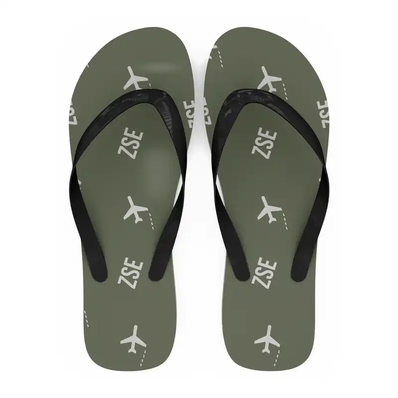 Saint-Pierre Pierrefonds Airport (ZSE) Slippers & Flip Flops - Slippers - Flip Flops - Pattern - Green Army