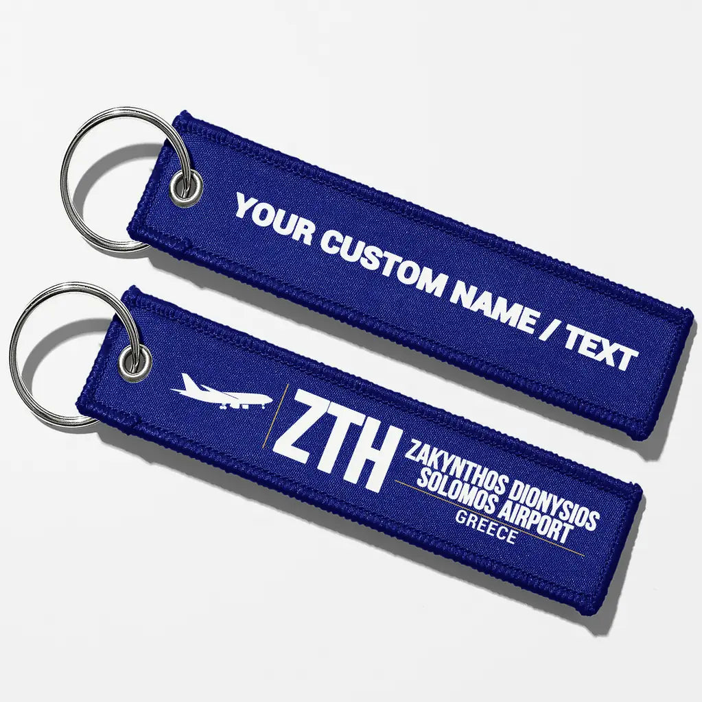 Zakynthos International Airport Dionysios Solomos (ZTH) Aviator Key Chains - Blue - Personalized