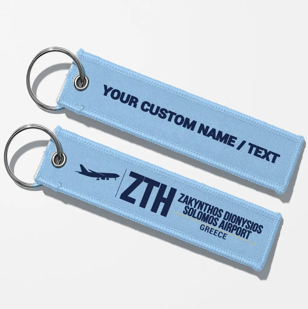 Zakynthos International Airport Dionysios Solomos (ZTH) Aviator Key Chains - Light Blue - Personalized