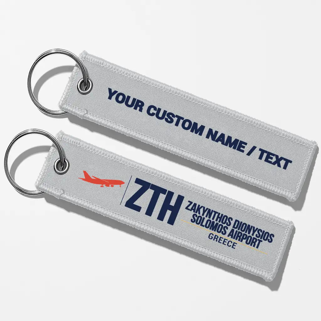 Zakynthos International Airport Dionysios Solomos (ZTH) Aviator Key Chains - Light Gray - Personalized