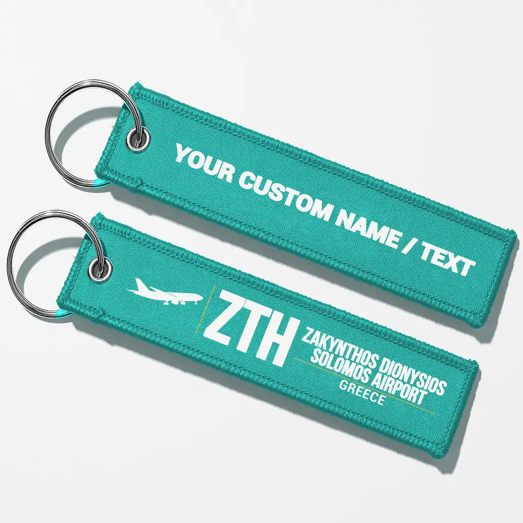Zakynthos International Airport Dionysios Solomos (ZTH) Aviator Key Chains - Turquoise - Personalized