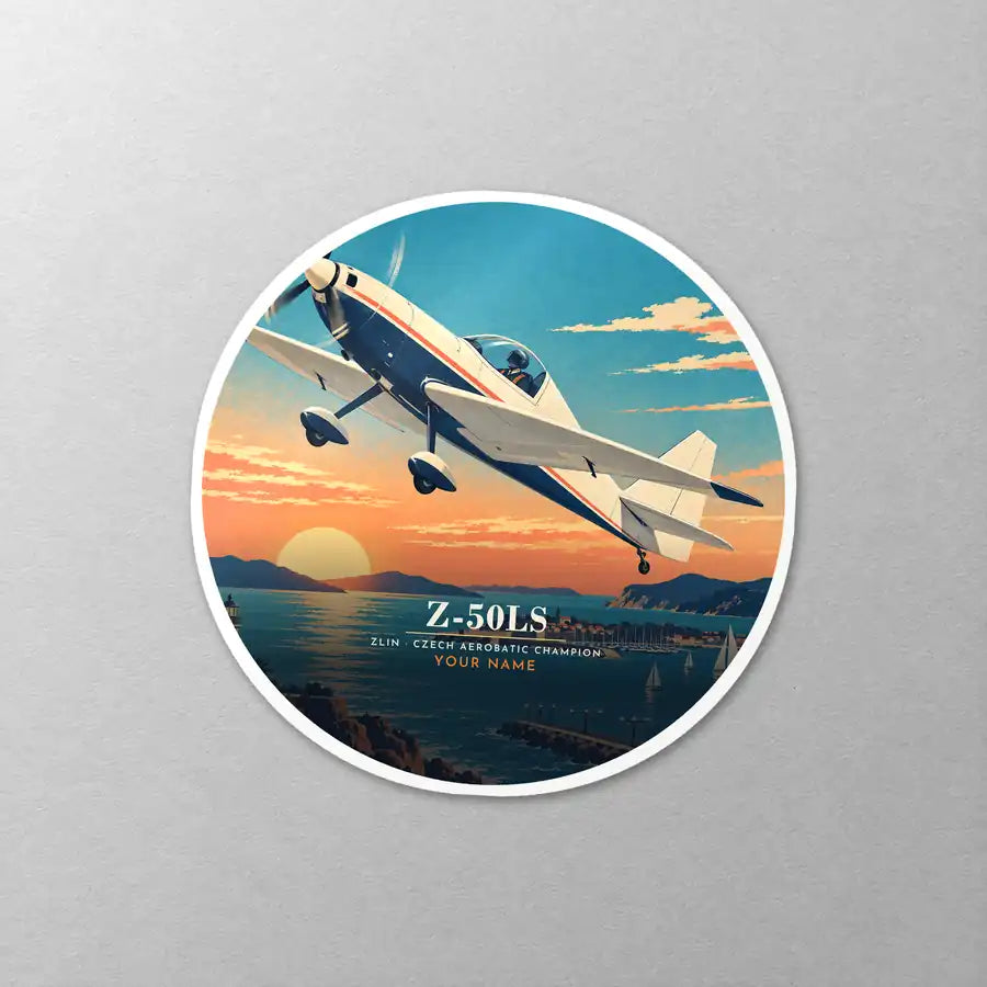 Zlin Z-50LS - 3D + Name - Circle Sticker - Close-up