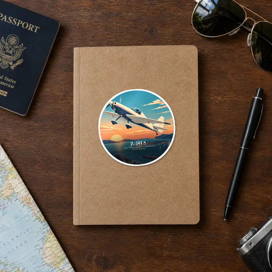 Zlin Z-50LS - 3D + Name - Circle Sticker - Notebook