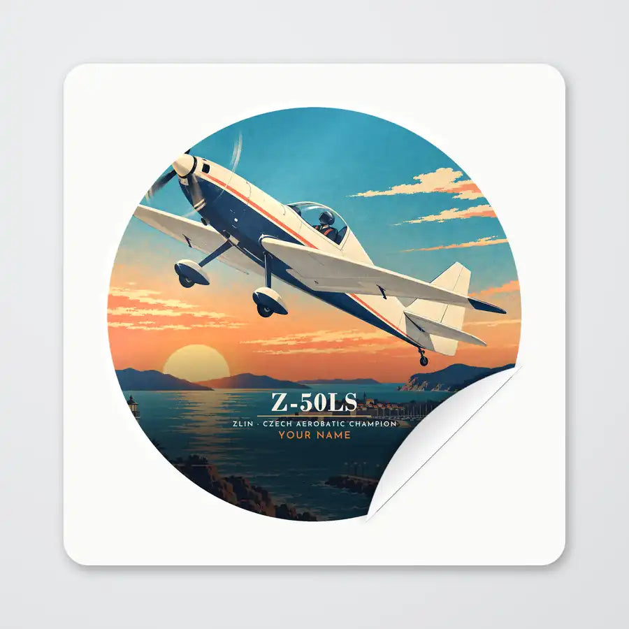 Zlin Z-50LS - 3D + Name - Circle Sticker - Peel