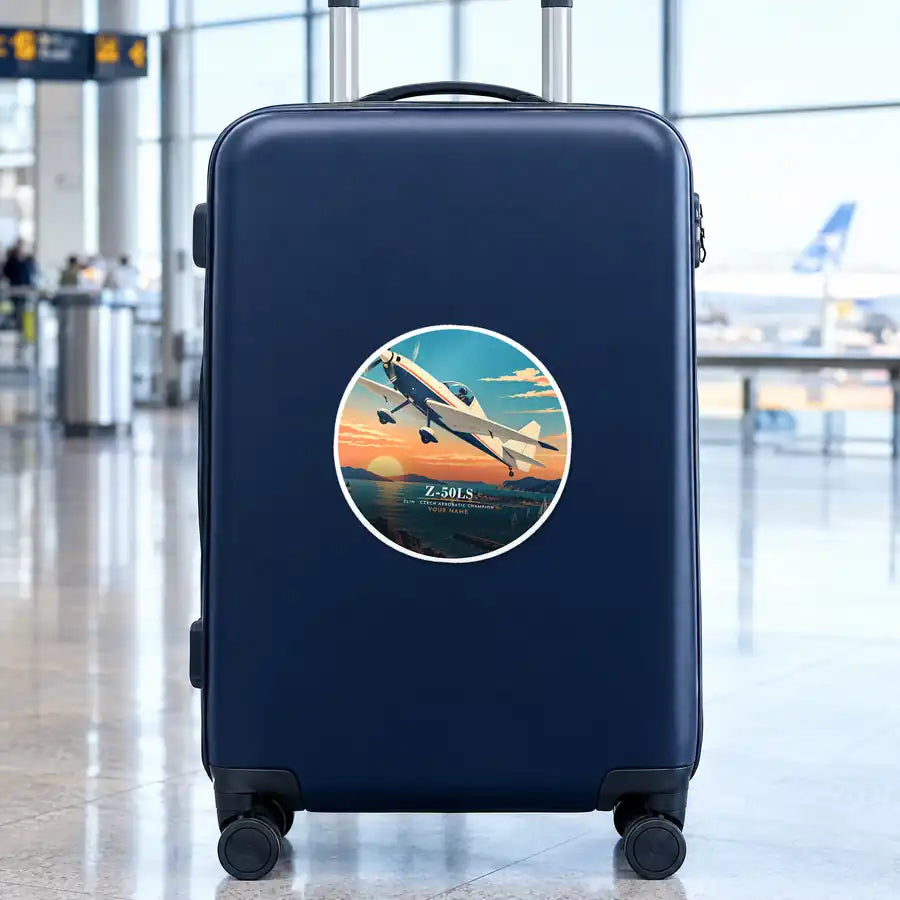 Zlin Z-50LS - 3D + Name - Circle Sticker - Suitcase