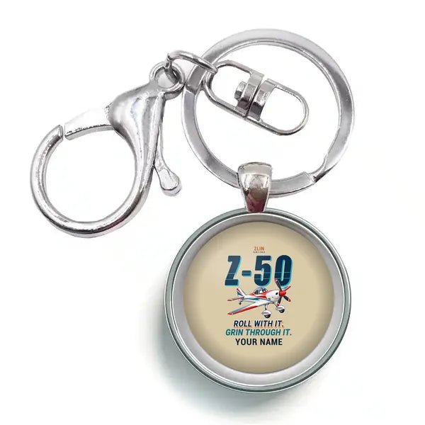 Zlin Z-50LS - Cartoon + Name - Circle Key Chain - Beige