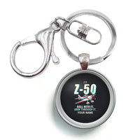 Thumbnail for Zlin Z-50LS - Cartoon + Name - Circle Key Chain - Black