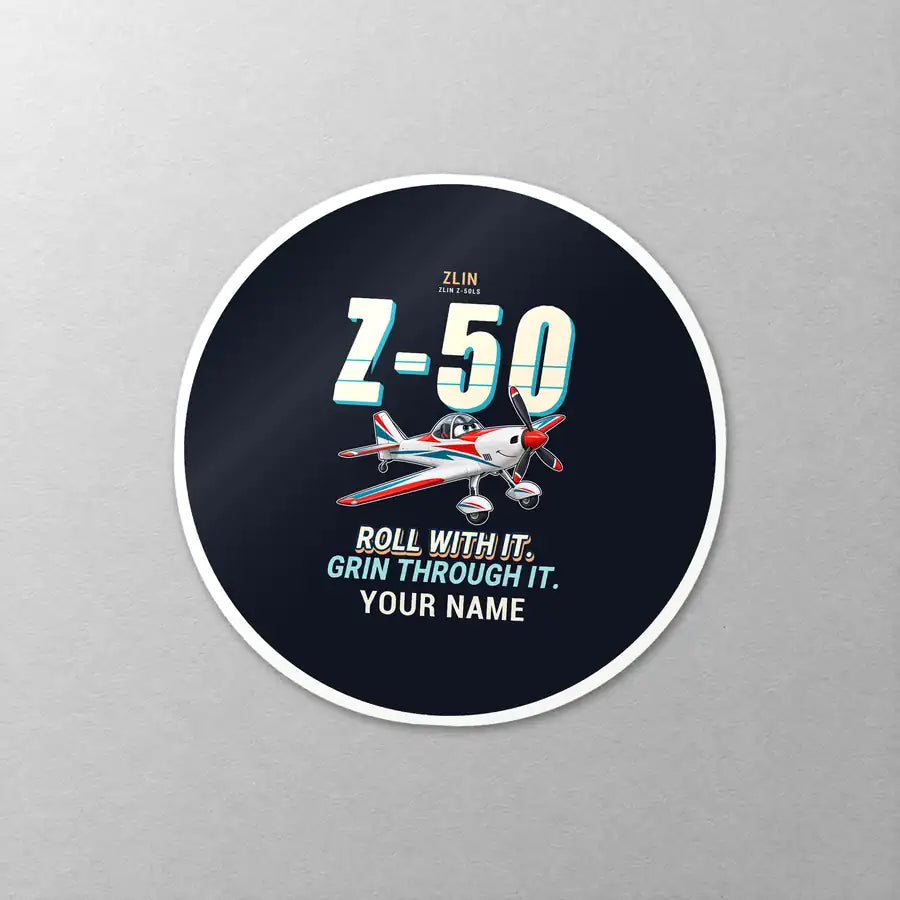 Zlin Z-50LS - Cartoon + Name - Circle Sticker - Close-up