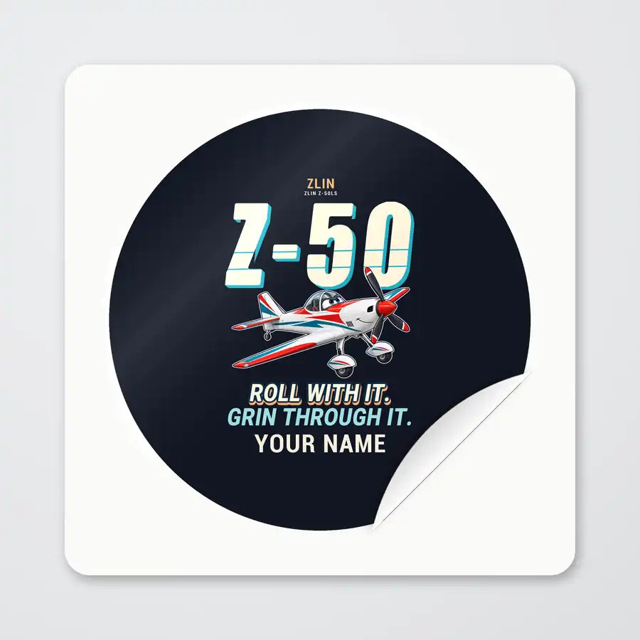Zlin Z-50LS - Cartoon + Name - Circle Sticker - Peel