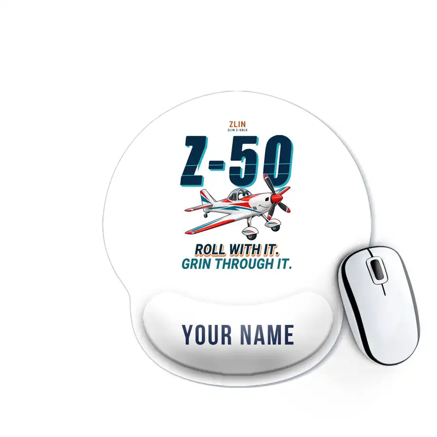 Zlin Z-50LS - Cartoon + Name - Ergonomic Mouse Pad - White