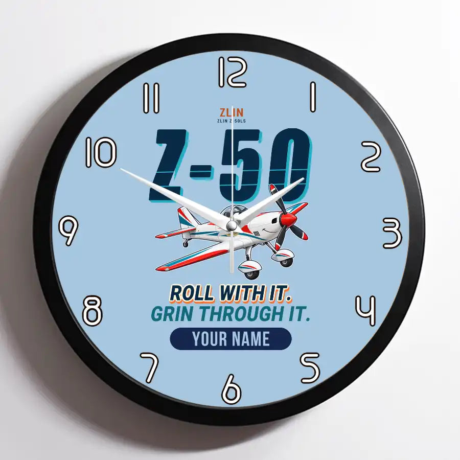 Zlin Z-50LS - Cartoon + Name - Framed - Light Blue