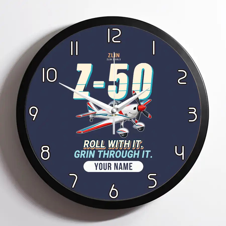 Zlin Z-50LS - Cartoon + Name - Framed - Navy Blue
