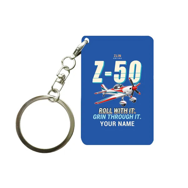 Zlin Z-50LS - Cartoon + Name - Key Chain - Blue