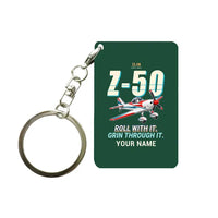 Thumbnail for Zlin Z-50LS - Cartoon + Name - Key Chain - Dark Green