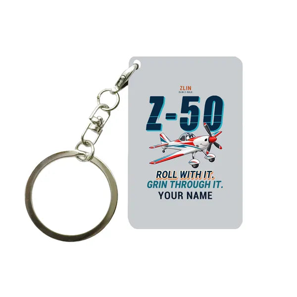 Zlin Z-50LS - Cartoon + Name - Key Chain - Light Gray