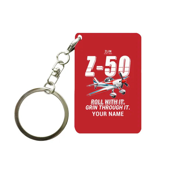 Zlin Z-50LS - Cartoon + Name - Key Chain - Red