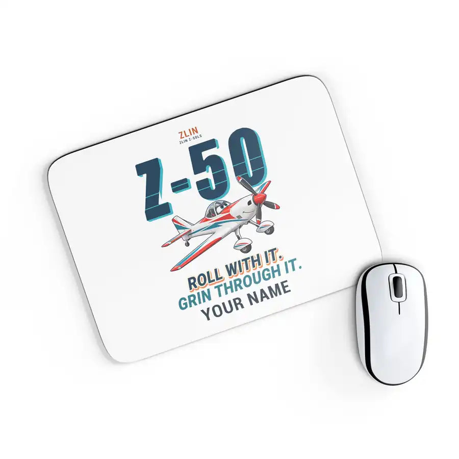 Zlin Z-50LS - Cartoon + Name - Mouse Pad - White