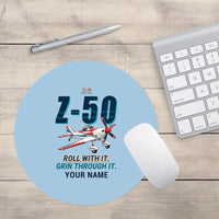 Thumbnail for Zlin Z-50LS - Cartoon + Name - Round Mouse Pad - Light Blue