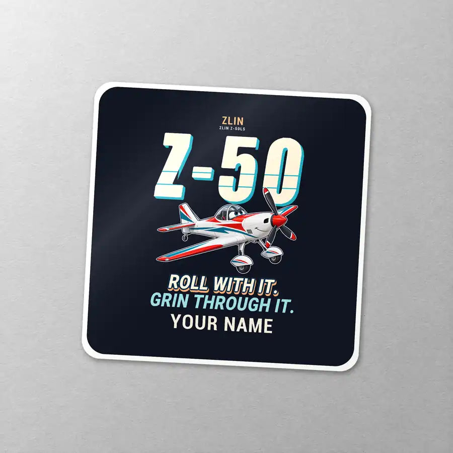 Zlin Z-50LS - Cartoon + Name - Square Sticker - Close-up
