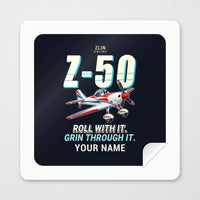 Thumbnail for Zlin Z-50LS - Cartoon + Name - Square Sticker - Peel