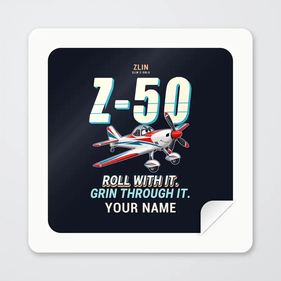 Zlin Z-50LS - Cartoon + Name - Square Sticker - Peel