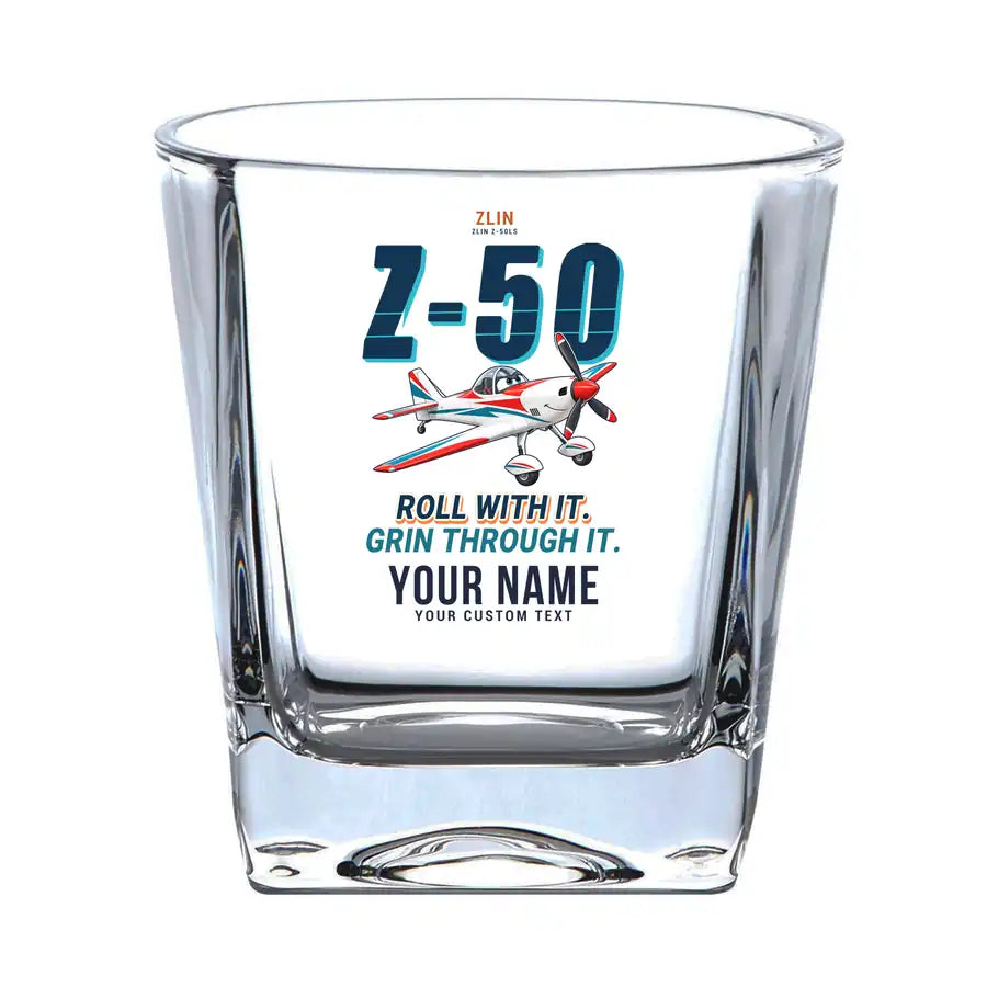 Zlin Z-50LS - Cartoon + Name - Whiskey Glass